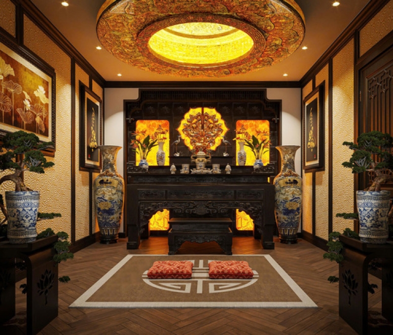 Thi Công Phòng Thờ Gia Tiên Tại Gia Sang Trọng Trang Nghiêm Và Chuẩn Phong Thủy